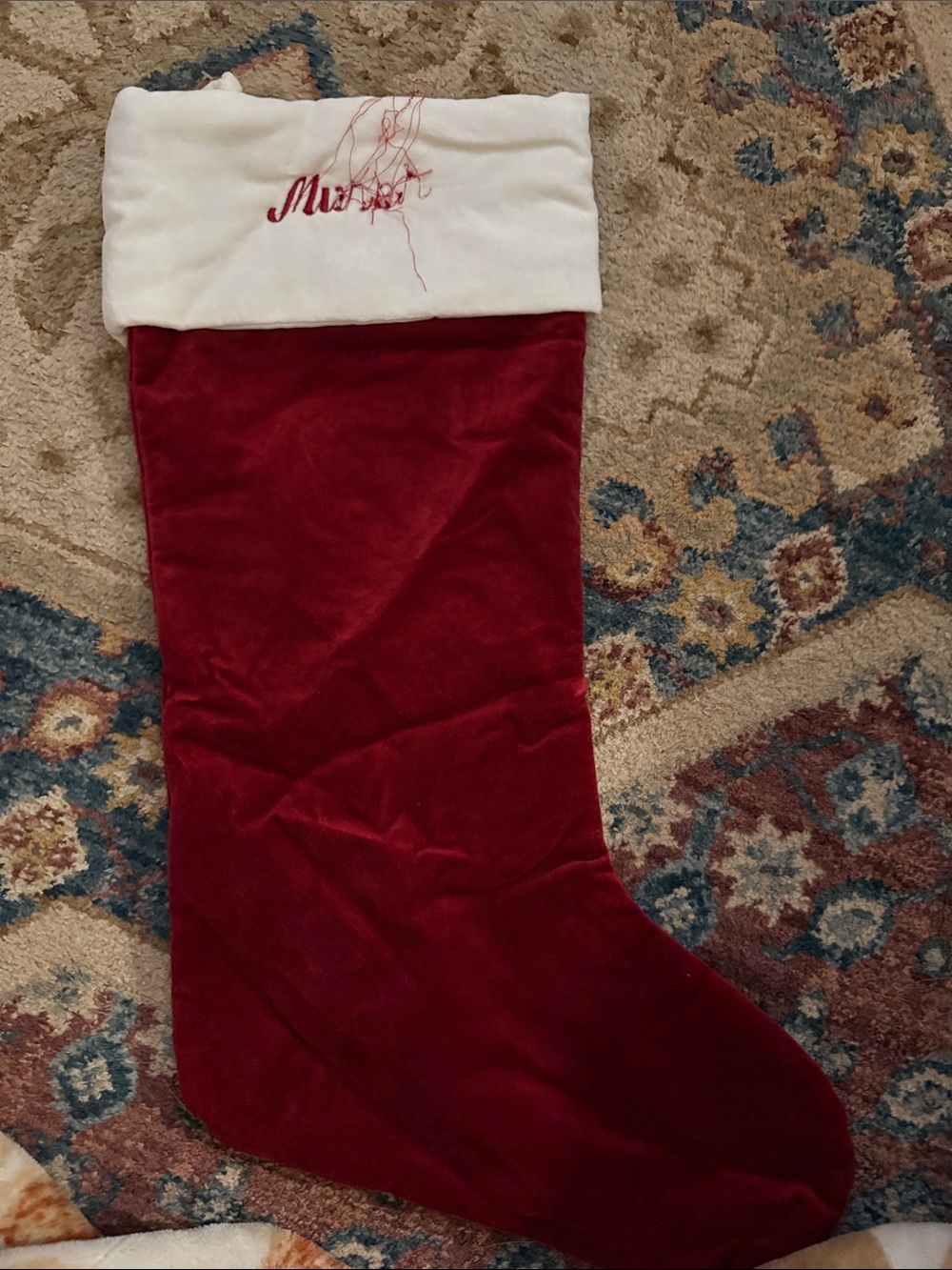 Pottery Barn Red Velvet Christmas Stocking with White Cuff